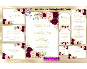 Burgundy Wedding Invitation suite, Maroon Wedding invitation set, (61c)